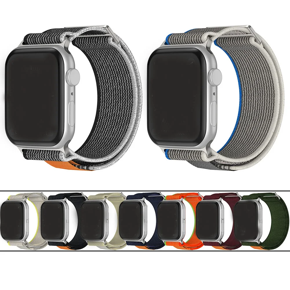 custom 42mm iwatch strap Nylon Double Section Woven Label Trail Loop bracelets with Mental Buckle smart watch band