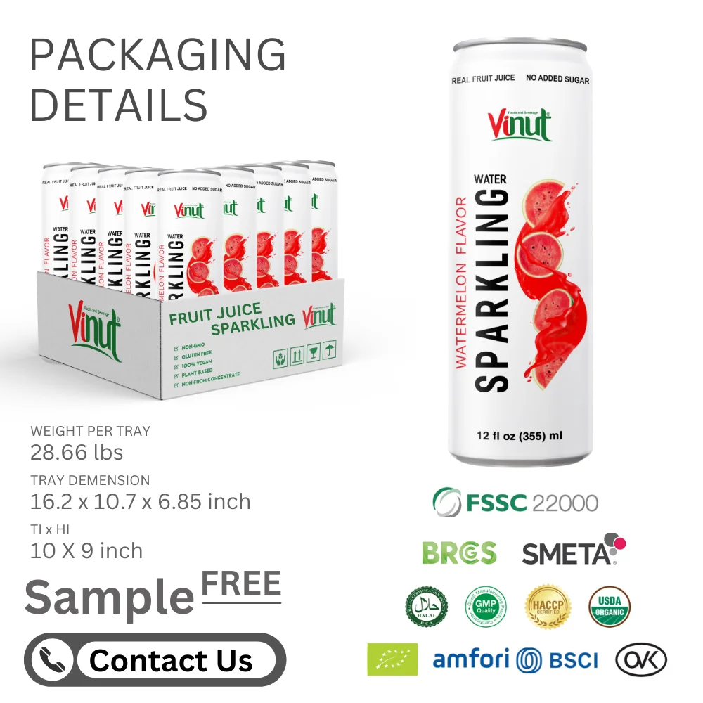 Free Sample 355ml Orange Fruit Juice Sparkling Water Drink Wholesale Soft Drink From Vietnam Private Label OEM
