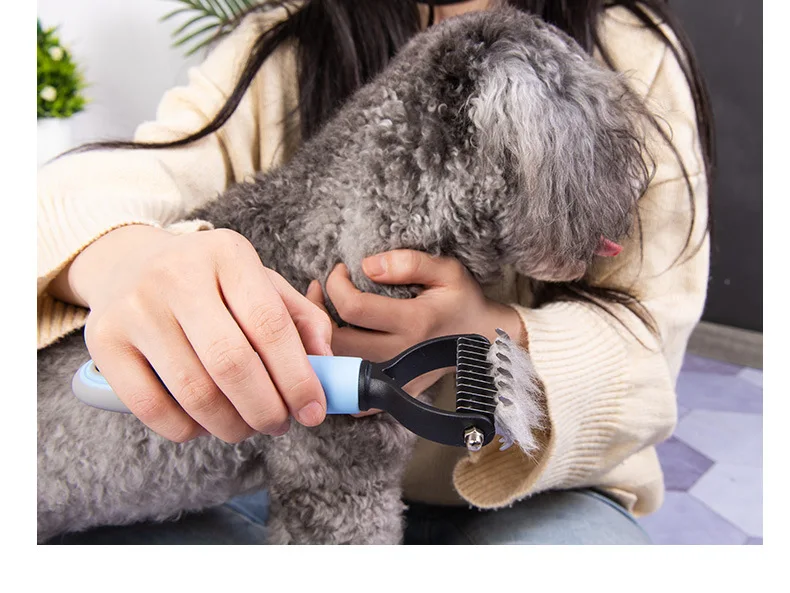 Dog Cat Pet Long Hair Undercoat Detangler Two Double Dual Sided Detangled Hair Slicker Rake