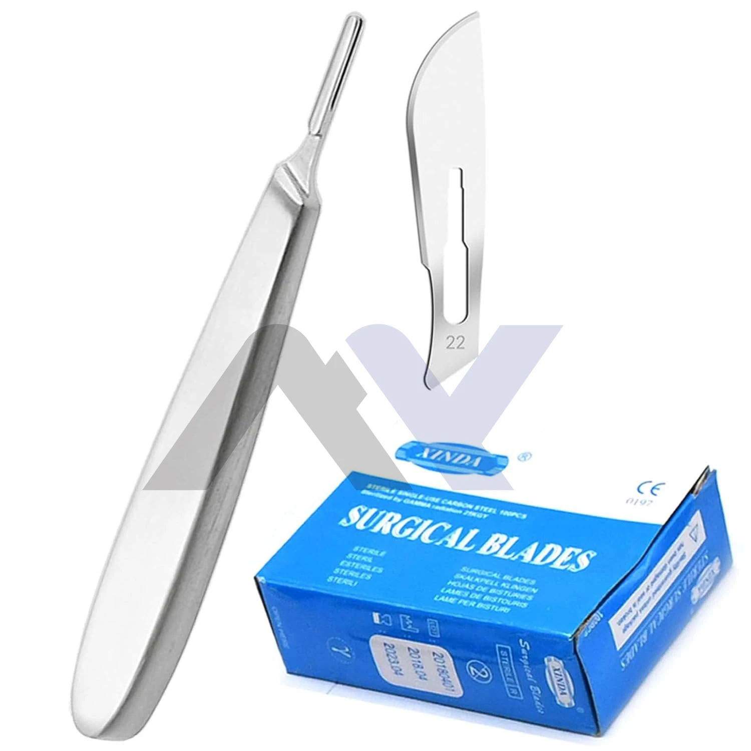 Scalpel Handle #8 Stainless Steel with 100 Scalpel Blades #22 Carbon Steel Individually Packed Replacement Blades