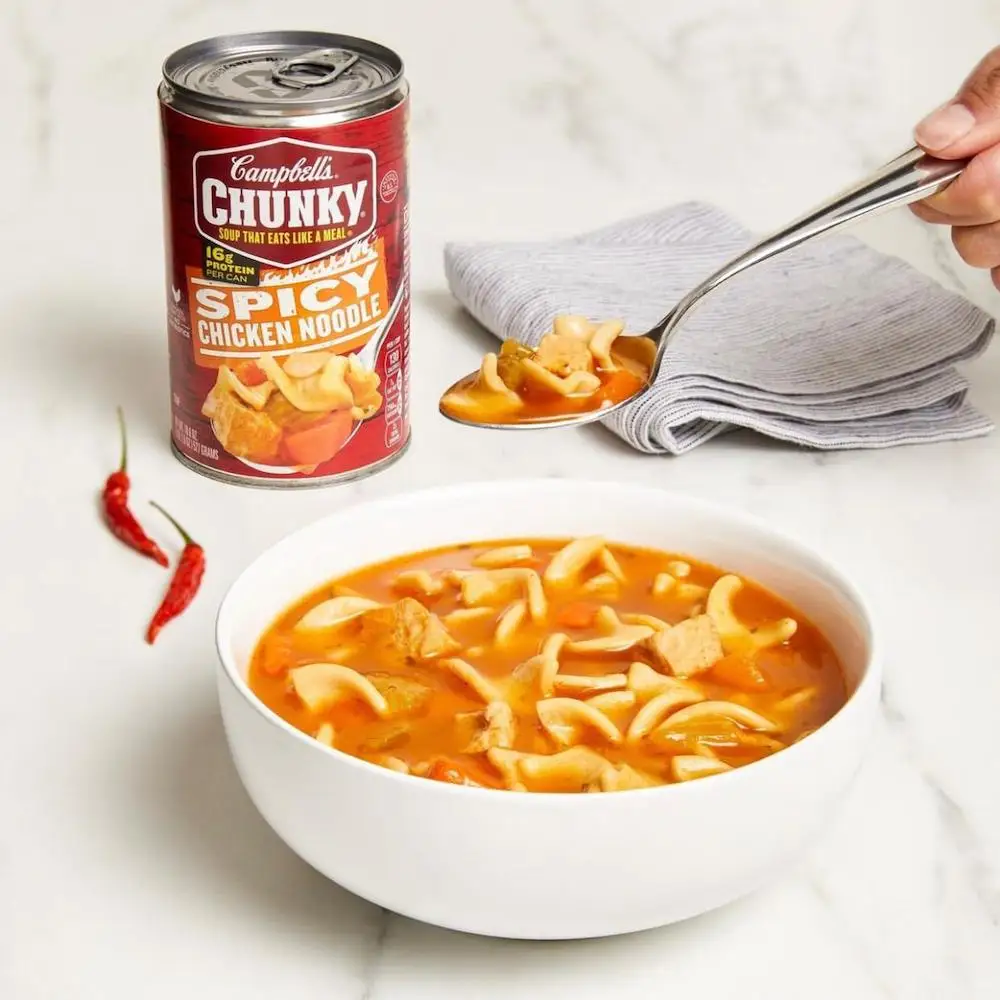 Коренастый куриный суп с лапшой 18 6 унций/Лучший 16 г Белковая банка/острый