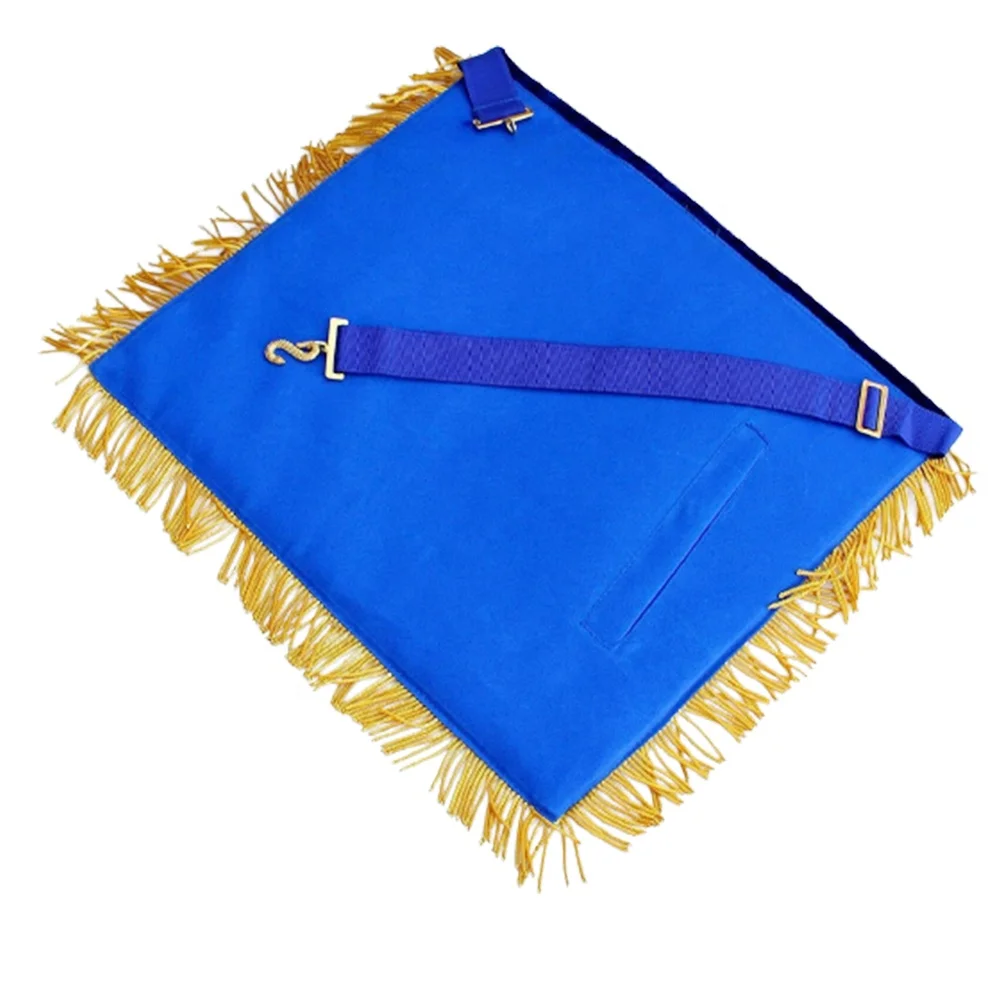 Masonic Grand Past Master apron with gold bullion blue thread purple velvet and backing with pocket and adjustable belt