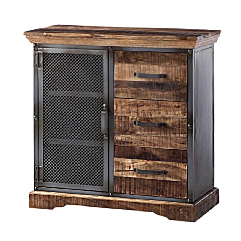 Beautifully Designed Classy Look Iron Wooden Drawer Cabinet Mesh Design Furniture for Home and Office available at Best Price