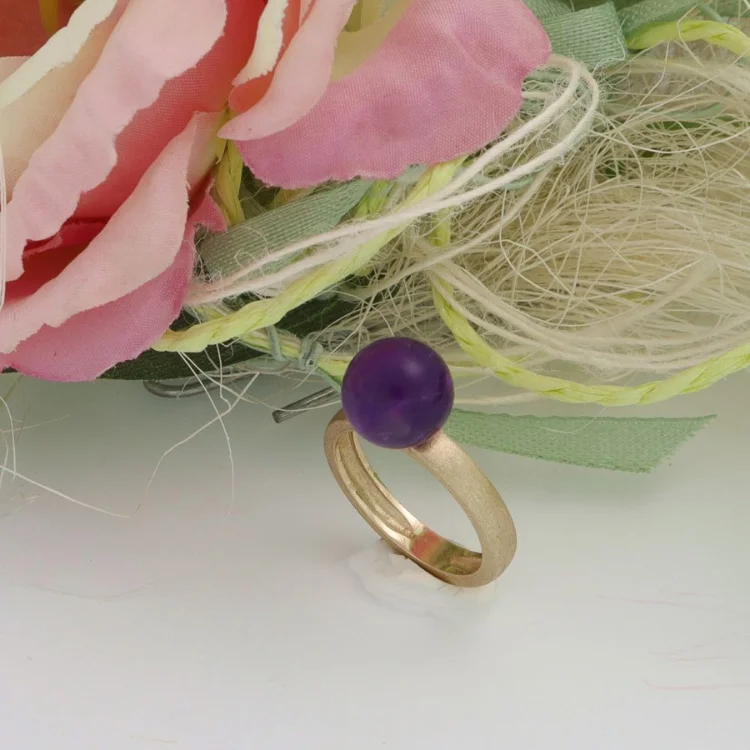 Italian Jewelry 9kt Gold Purple hydrothermal smooth sphere Real Gemstone Ring Customizable For Women