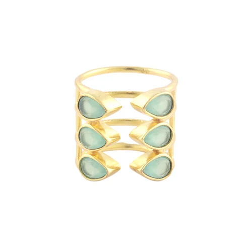 Latest Style Multi Stone Pear Aqua Chalcedony Statement Rings 24k Gold Plated Multi Layer Open Adjustable Rings Engagement Rings