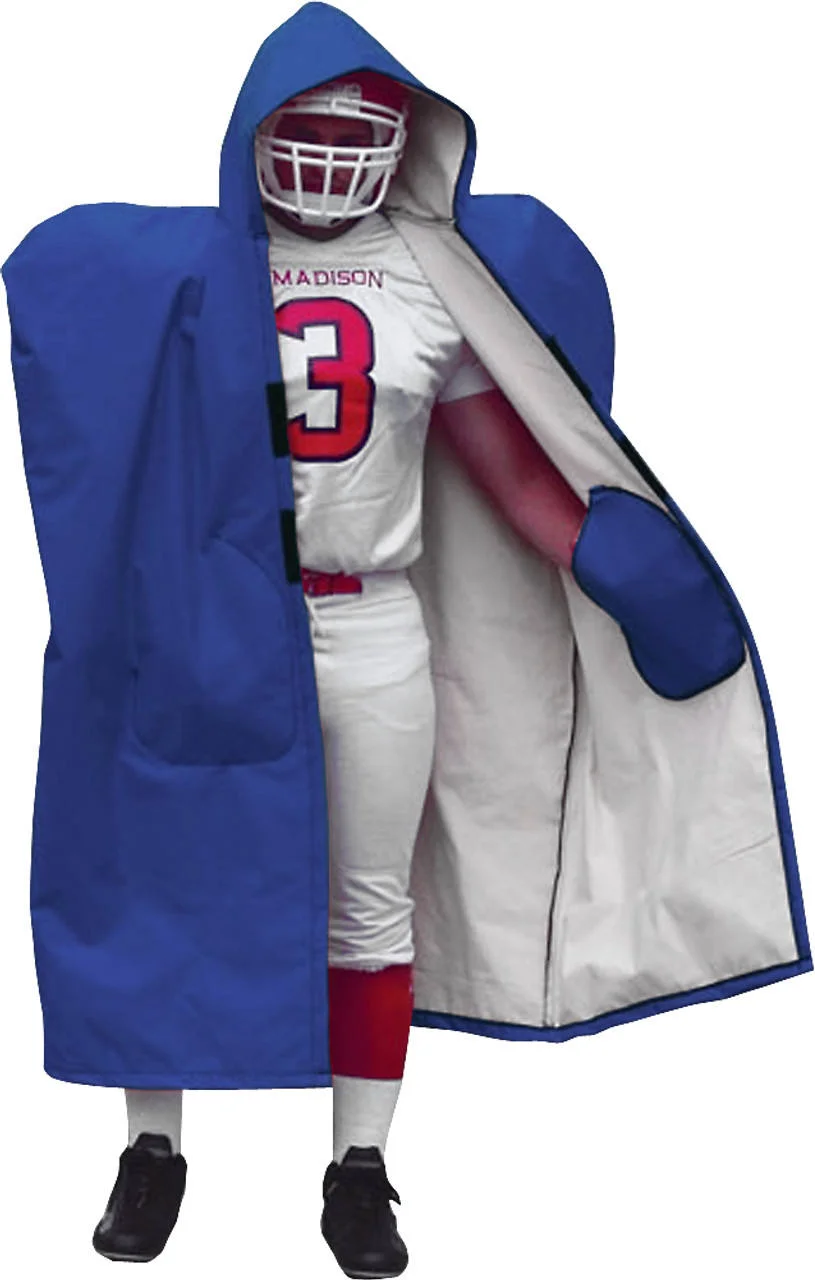 American Football Adult Junior Fleece Lined Sideline Cape Team Waterproof Warm Protective Cape Hood and Inside Pocket
