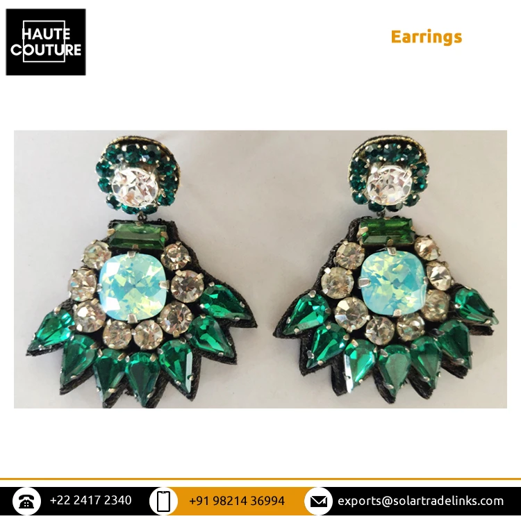 Latest Trending Product Bridal Wedding Wear Best Quality Handmade Emerald Drops and Blue Opal Crystals Made Earrings for Women