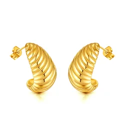 18k Gold Plated Stainless Steel Screw Pattern Hoop Earrings Jewelry Accessories Spiral Cute Stainless Steel Hoop Earrings Large