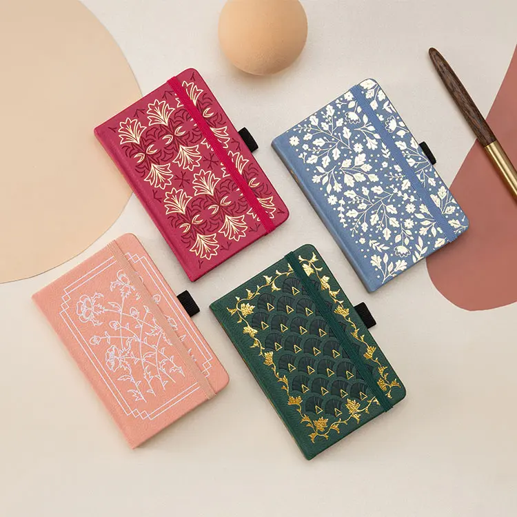 LABON Multicolor Vintage Gold Foil A6 Pu Small Portable Leather Gold Edge Journal Notebook With Ribbon