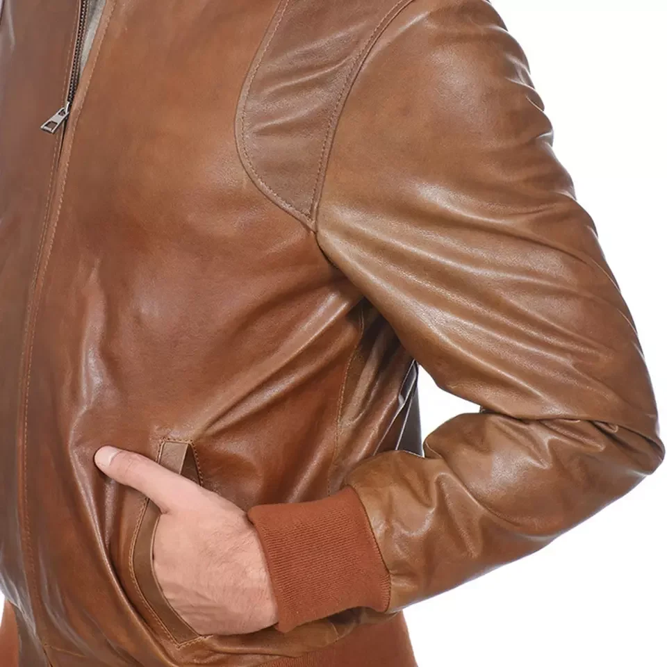 Pakistan Top Quality Manufacture Brown Leather Bomber Jacket Premium Lambskin Burnishing Men Leather jackets