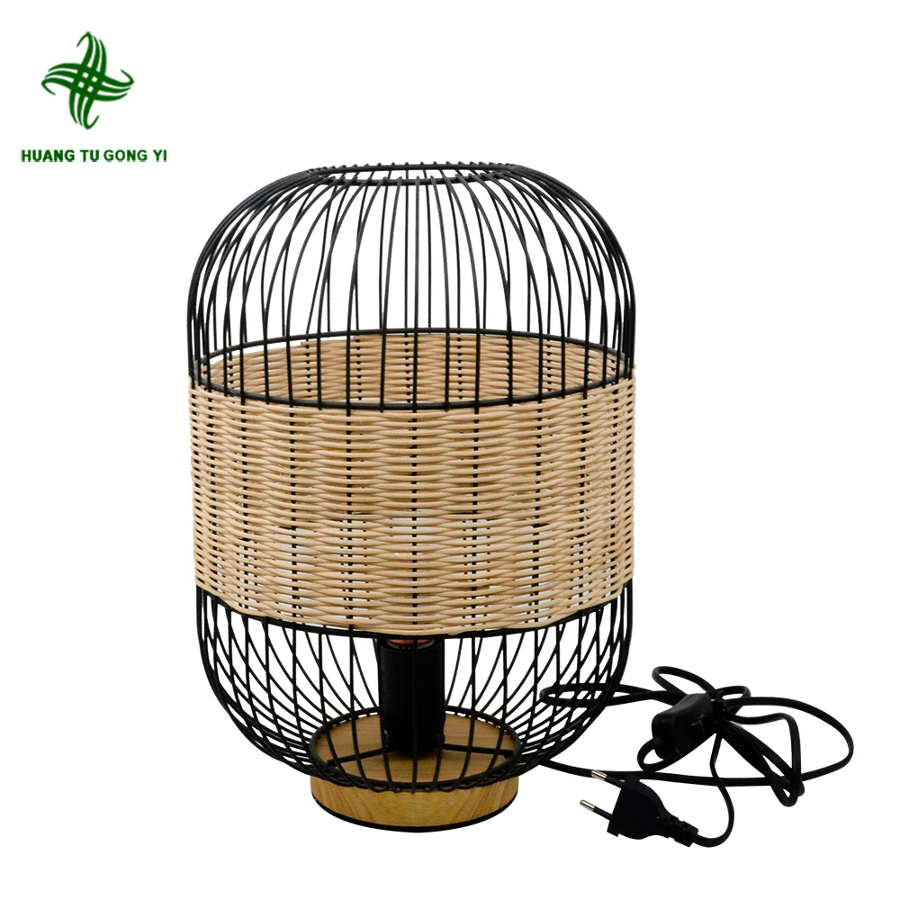 Factory Wholesales home decor handmade rattan lampe de table sans fil wooden table lamps Table lamp