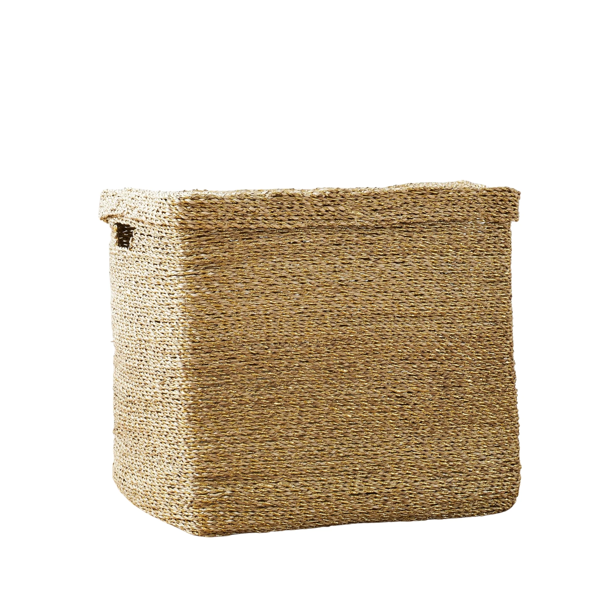 TienPhong Customizable Woven Seagrass Metallic Woven Lidded Hampers with Handle and Lid - Multi-Purpose Seagrass Storage Basket