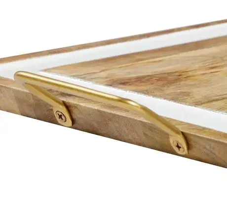 set of 2 piece decorative Wooden Serving trays with metal handle Breakfast Tray for Bed Ottoman Dinner Party & Multipurpose use