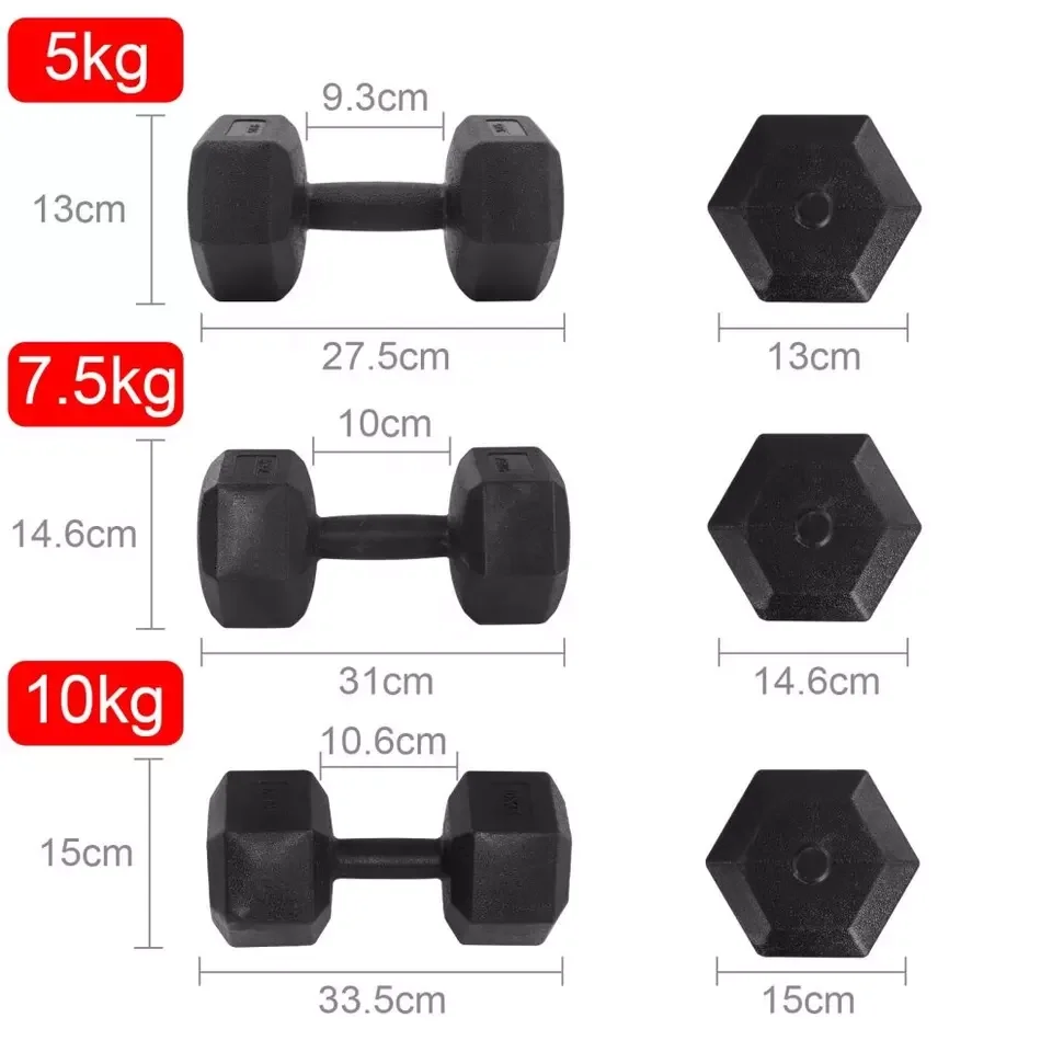 Direct Factory customized Cast iron rubber coated Weight lifting Hex Dumbbells Unisex Gym Fitness Powerlifting Hexagon Dumbbell