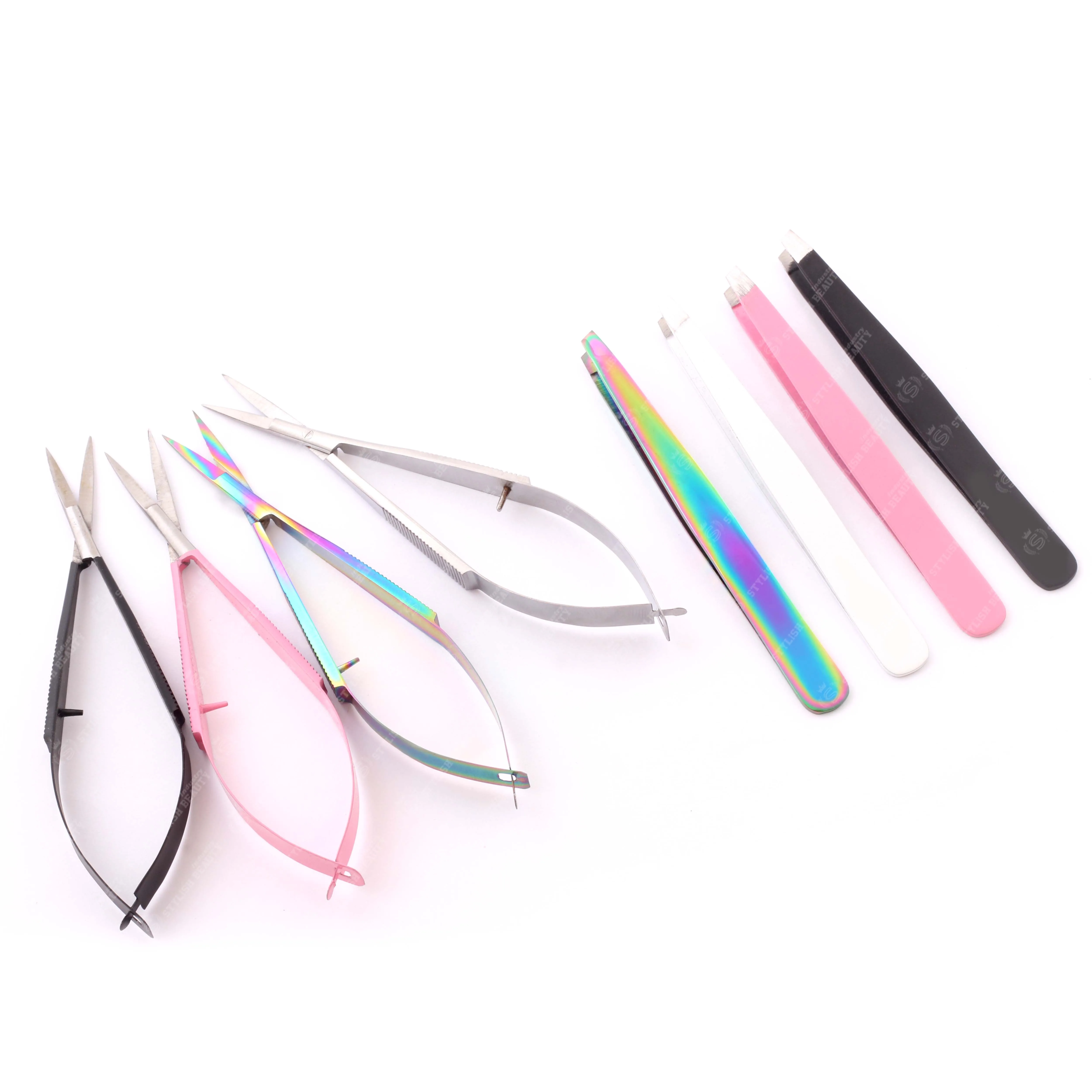 Stainless Steel Slanted Eyebrow Tweezers Wholesale Brow Tweezers With Spring Scissor Multi Color Beauty Care Tools