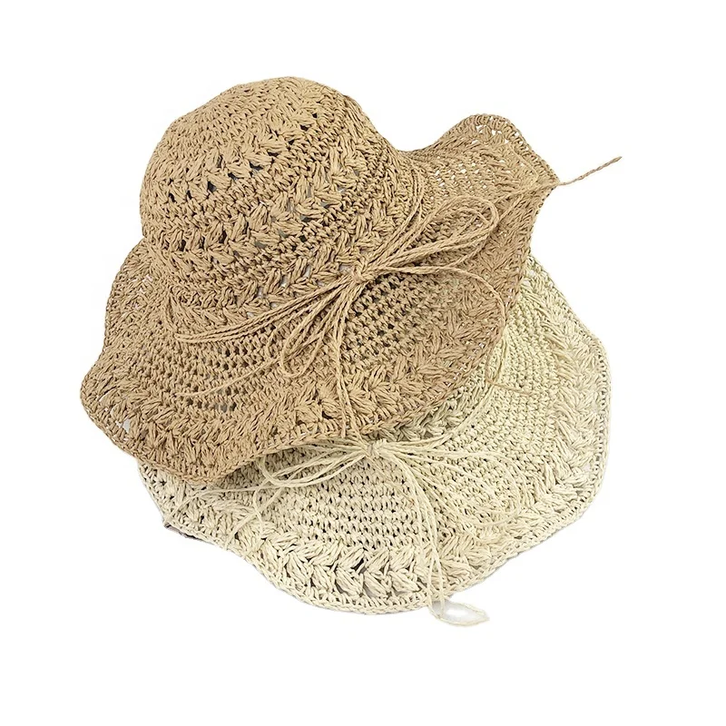 Custom Wholesale Summer Fashion Wide Brim Beach  Straw Hat for Women Plain Custom Summer Paper Straw Hat