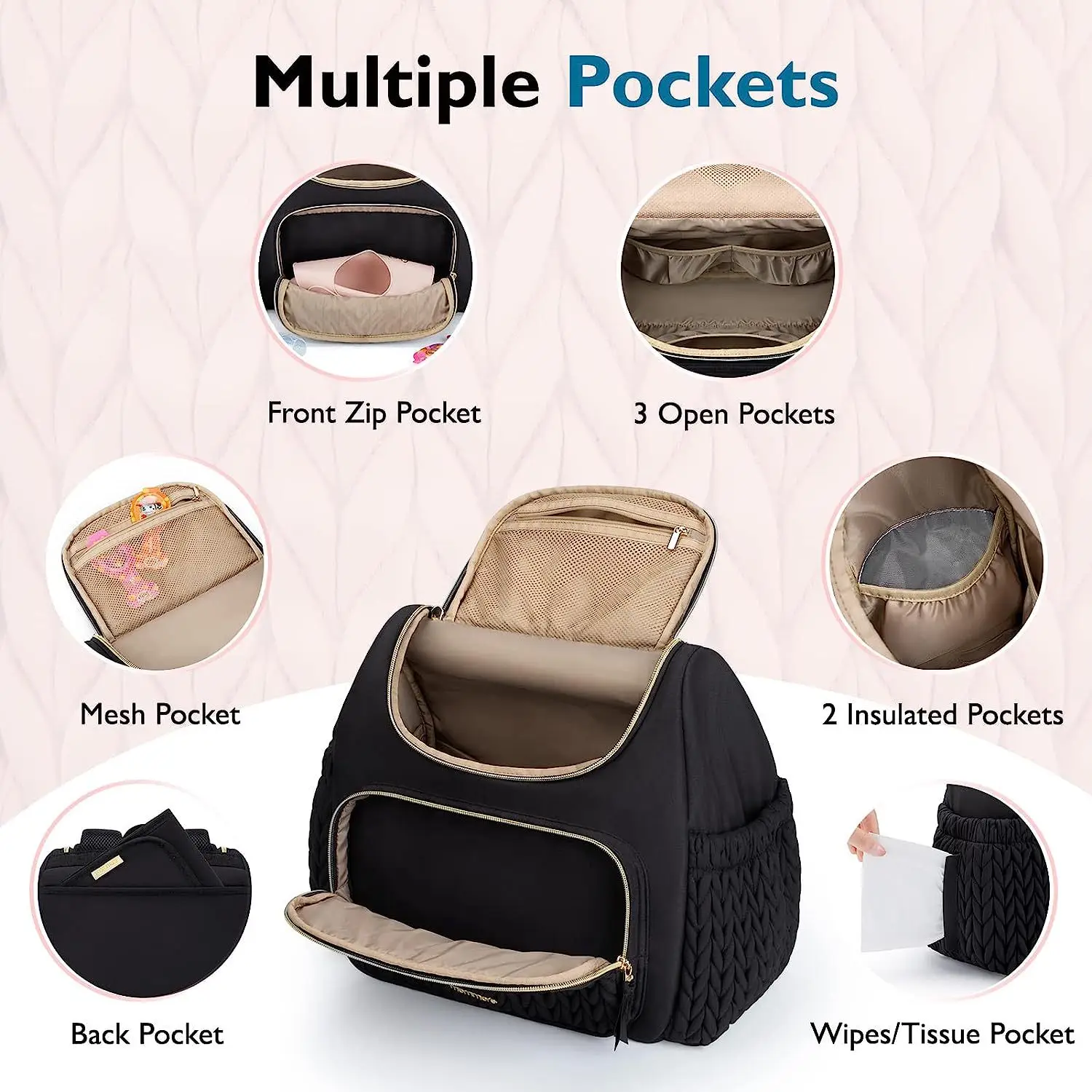 OEM Fashionable Custom Small Portable Nylon Travel Baby Nappy Bag Mommy Diaper Backpack With Changing Mat