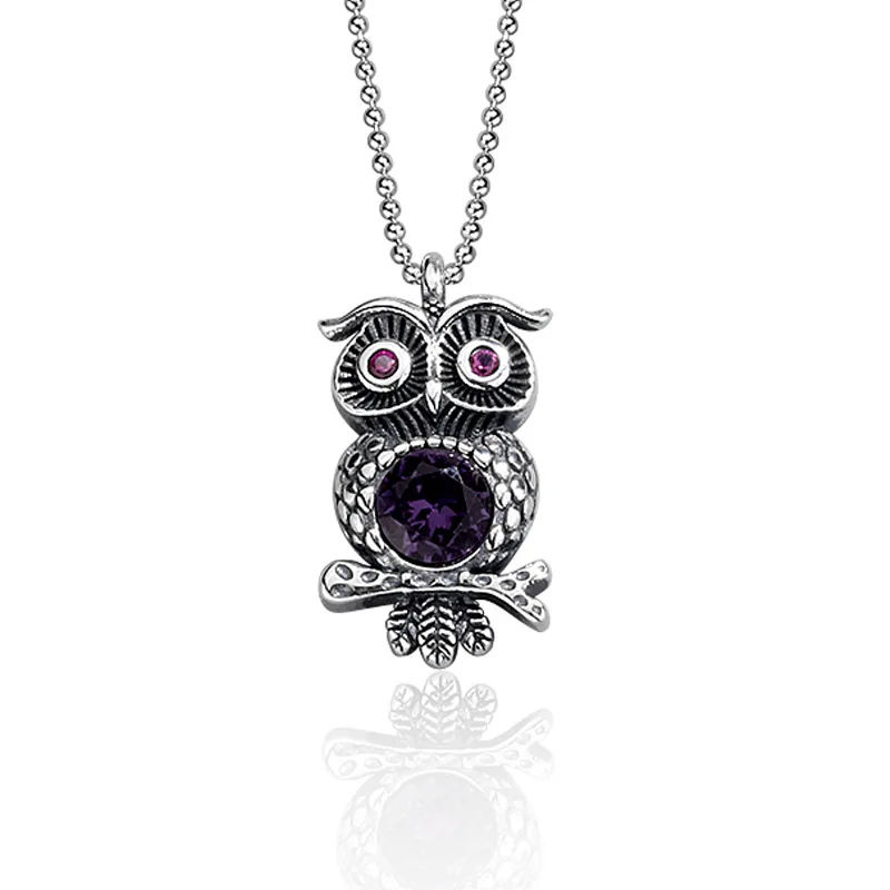 Lerca Factory Price High Quality Dropship Antique Jewelry 925 Sterling Silver CZ Owl Pendant Necklace
