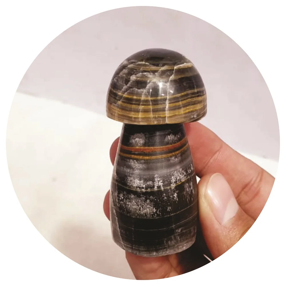 High Quality Natural Black Onyx Handmade Mushroom Showpiece Polished OEM Gemstone Healing Crystal Craft from Pakistan.