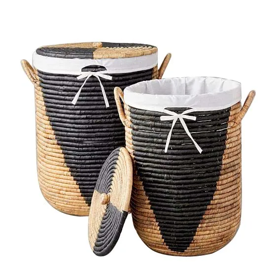 Woven Material Water Hyacinth Baskets for Cloth Storage Bamboo Laundry Basket Vintage Style Natural Sea grass Laundry Basket
