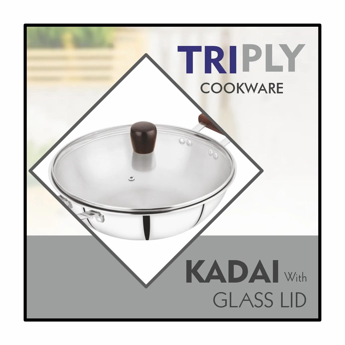 Maxfresh Premium Triply Cookware Set with Attractive Glass Lid and Wooden Handle Modern Design Sustainable Metal Kadai