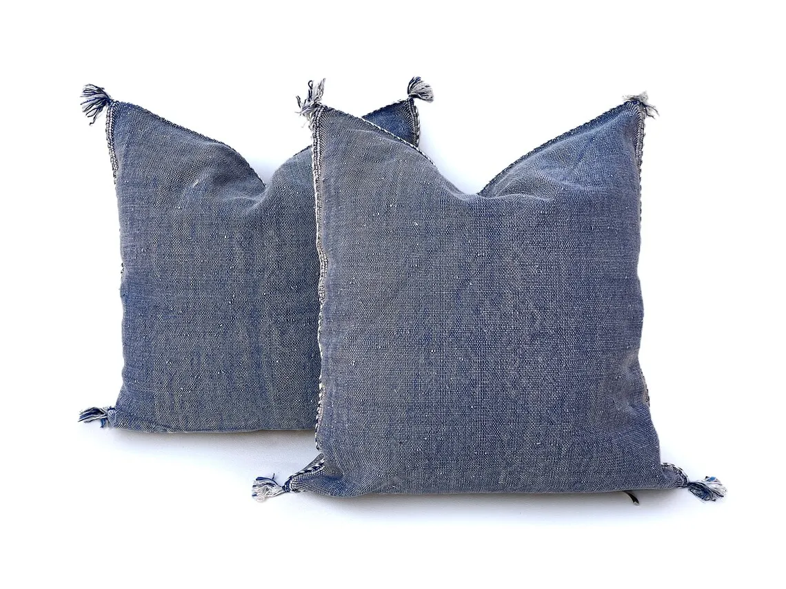 48 x 48 cm Blue Silk Pillow Embroidered Cactus Decorative Throw Pillow Cover for Dressing up Your Space