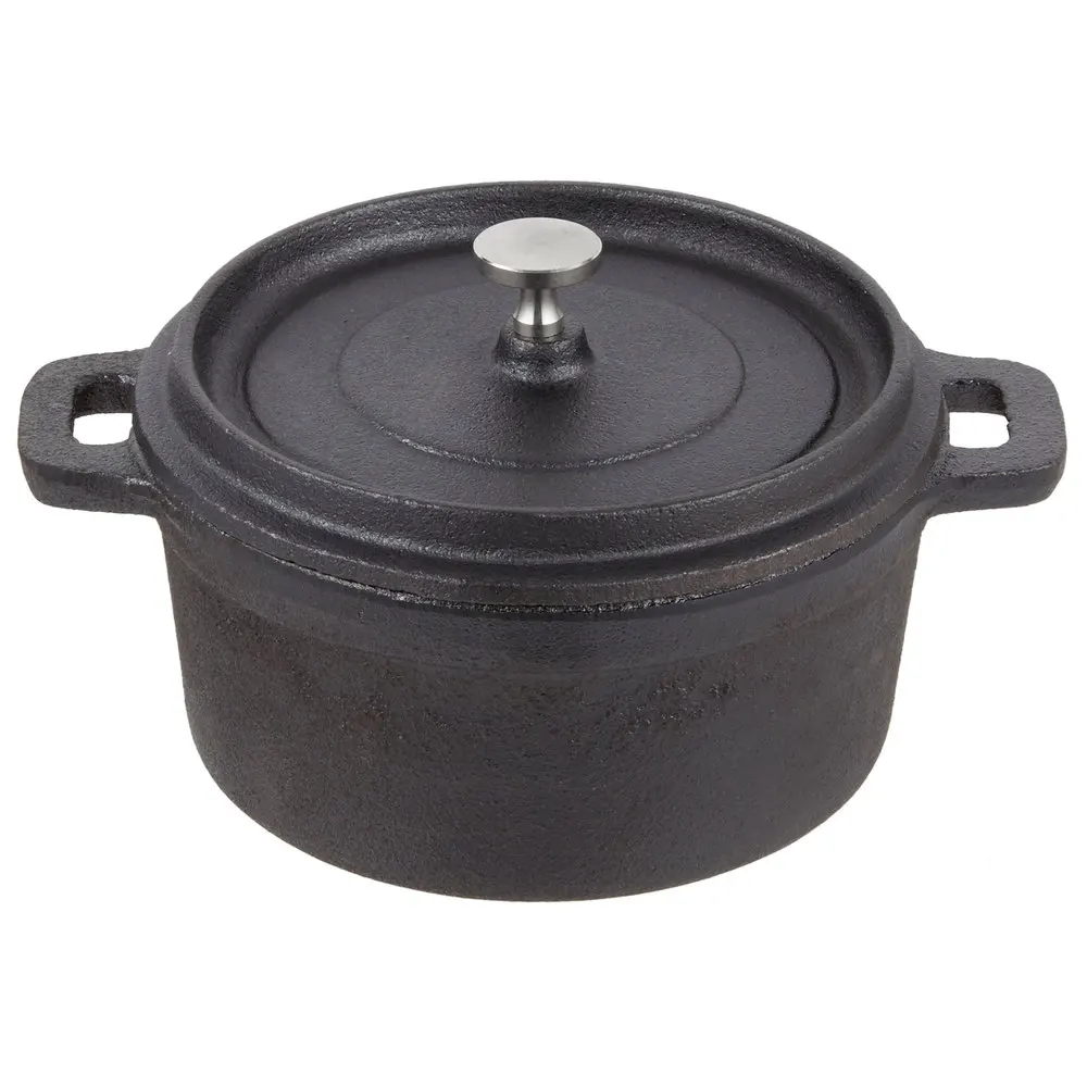 8Ounce Pre-seasoned Cast Iron Round Cocotte with Lid  Nonstick Mini Dutch Oven with Wooden Base Cookware for Roasting Baking Pot