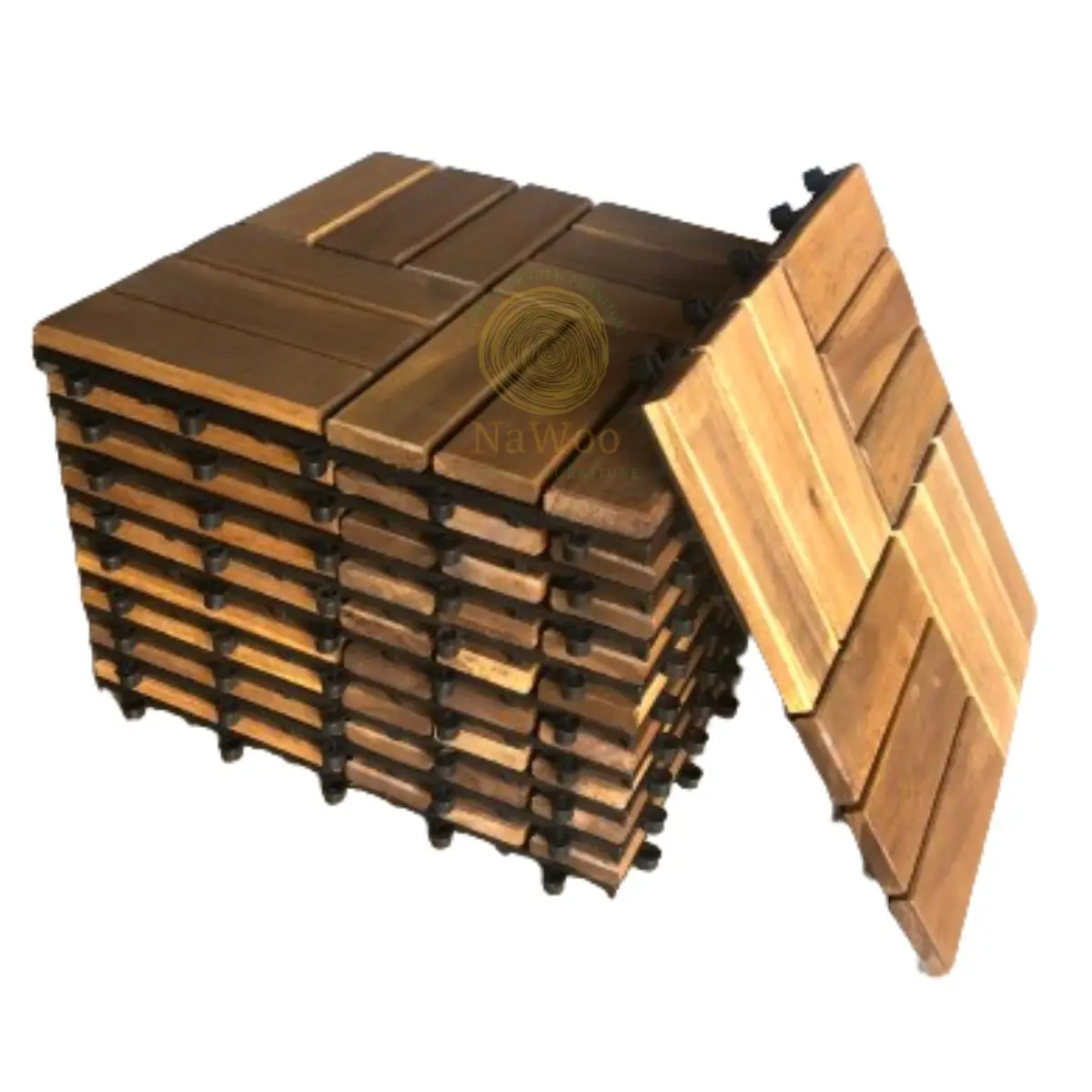 Nawoo - Outdoor Indoor Wood Deck Tiles Diy Interlocking Floor Easy Install Flooring Acacia Deck Tile 12 slats 24 mm thick