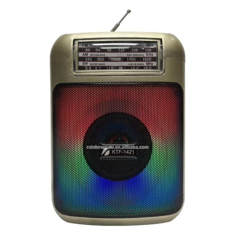 Kts KTF-1421 Bt 5.0 Wireless Party Radio Speaker Portable 3 Inch Am Fm Sw Full Band Usb Tf Outdoor Mp3 Music Player RGB Light