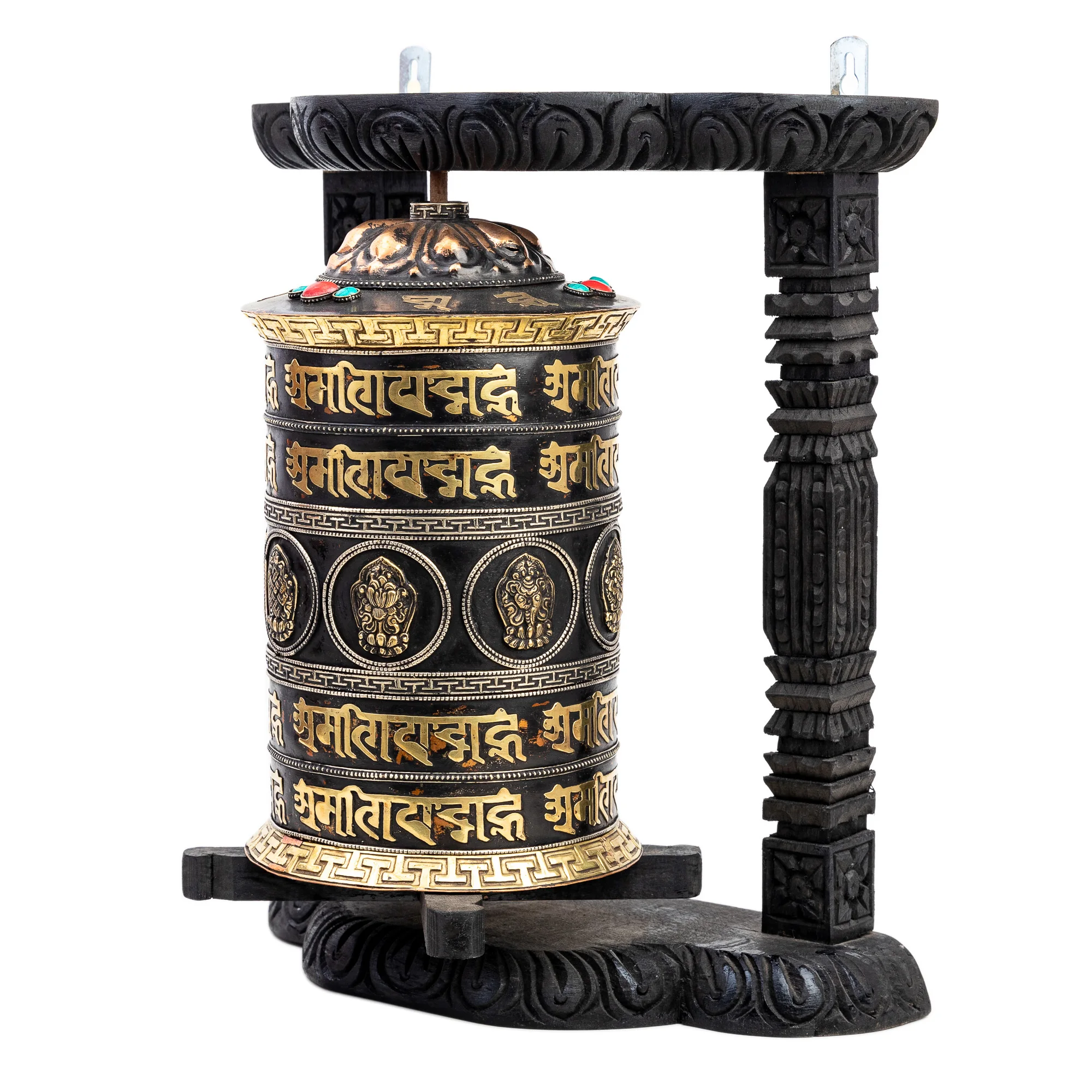 Handcrafted Tibetan Buddhist Prayer Wheel with Intricate Detailing and Om Mani Padme Hum Mantra