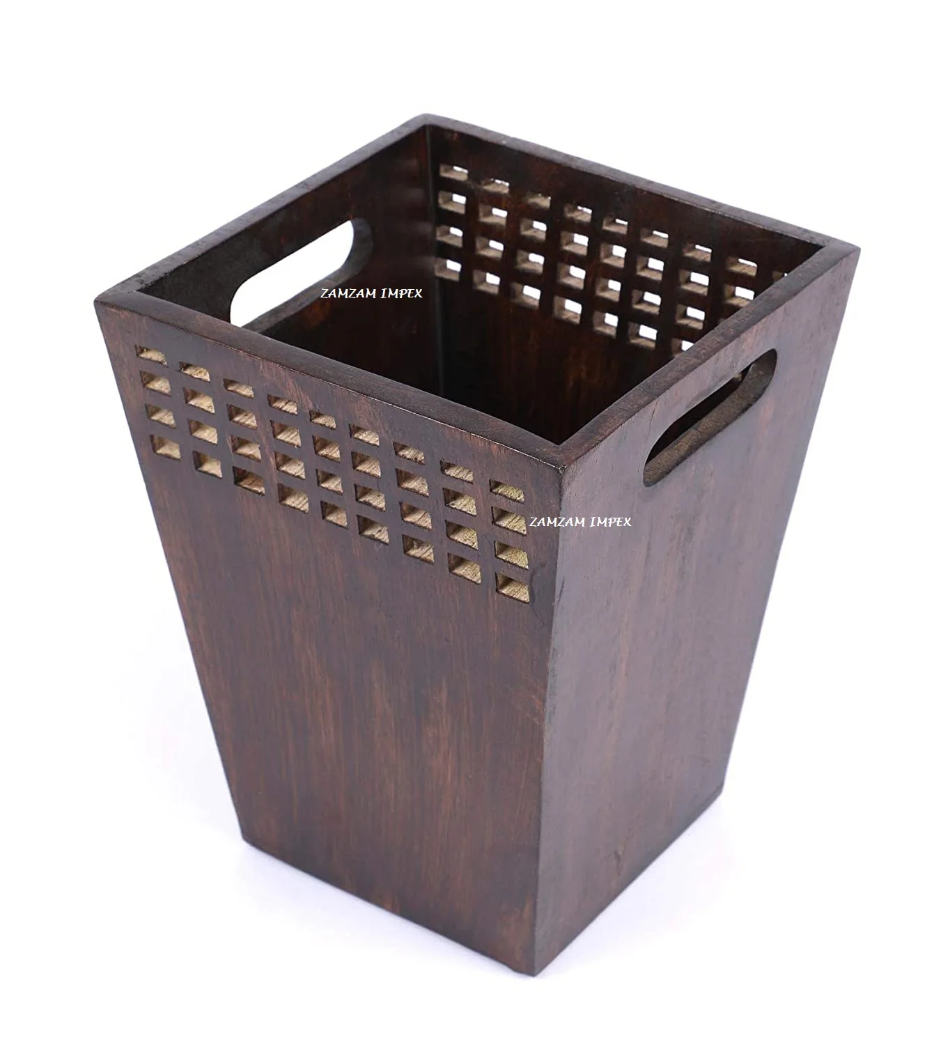 Wooden Decorative Hand Curved Antique Open Type Trash Bins and Wooden waste basket for kitchen, bathroom, lobby