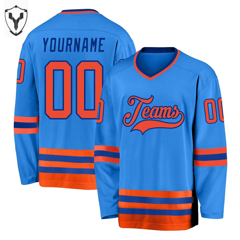 OEM Manufacture Solid Color Navy Neon Green-Pink Best Quality New Style Fully Customized Sublimation Print Ice Hockey Jersey Men