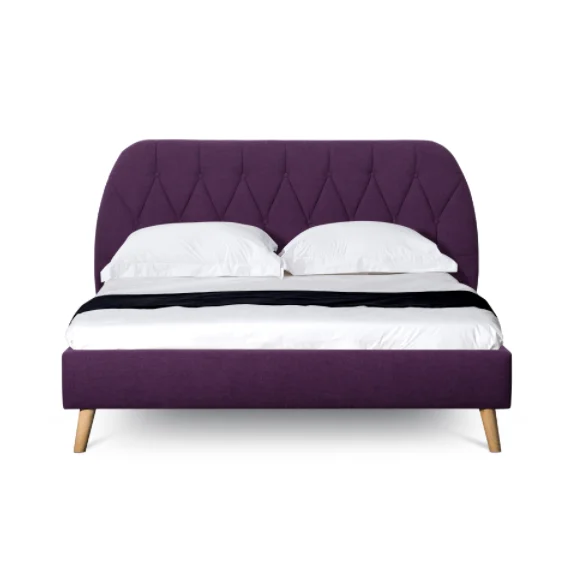 Colorful Fabric Bed  With Wooden Leg Support Bed Frame Bed Sets Queen Size King Size Bedroom Furniture