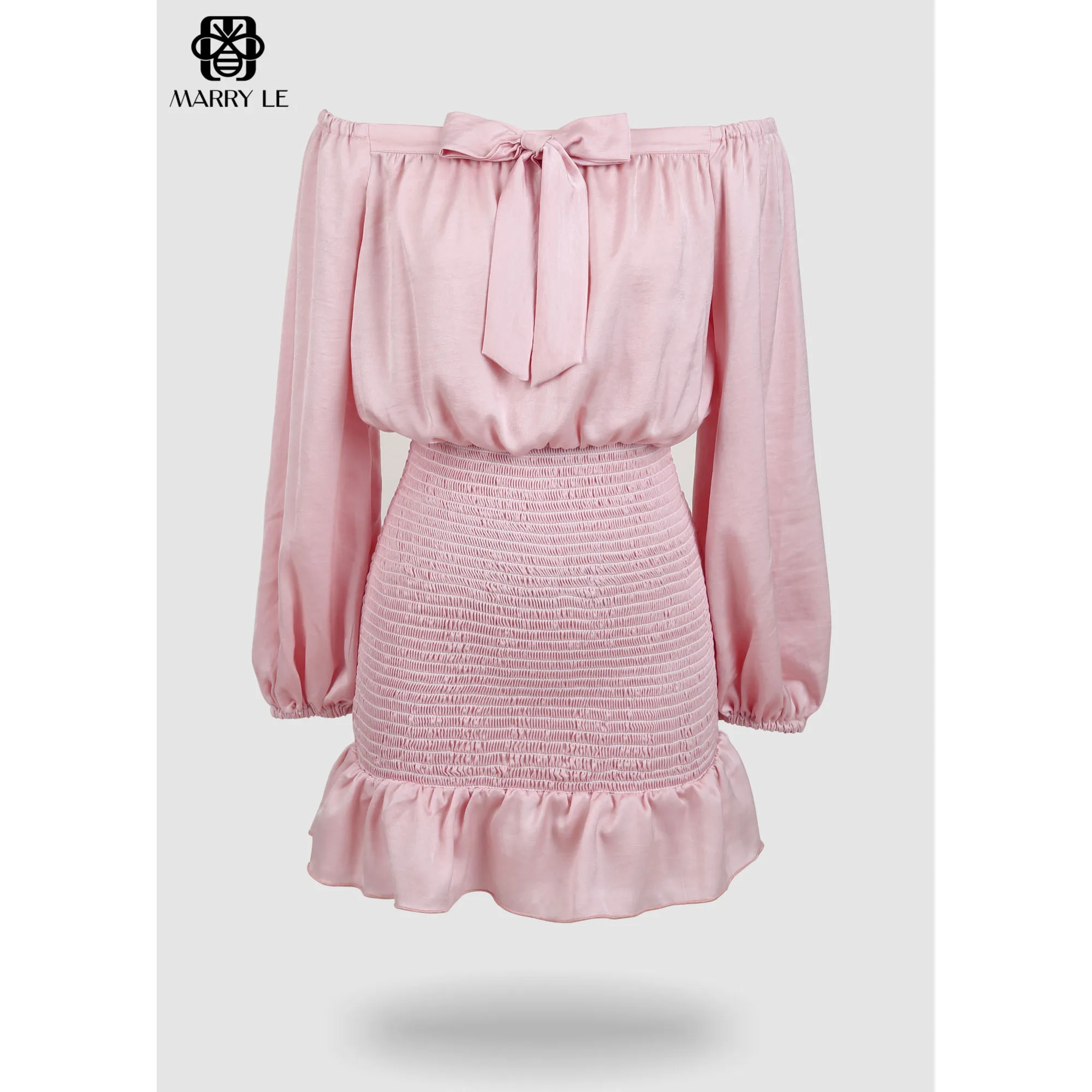OFF-SHOULDER BUSINESS BABY PINK SATIN DRESS - MD327 Bring style and confidence everyday best price