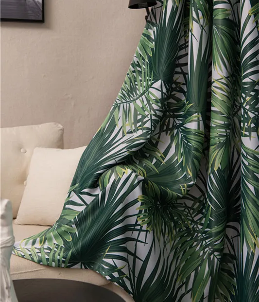 2024 Factory Direct Print Blackout Curtains Cloth Palm Tree Leaf Flower Type Living Room Bedroom Balcony Curtain Shading Window