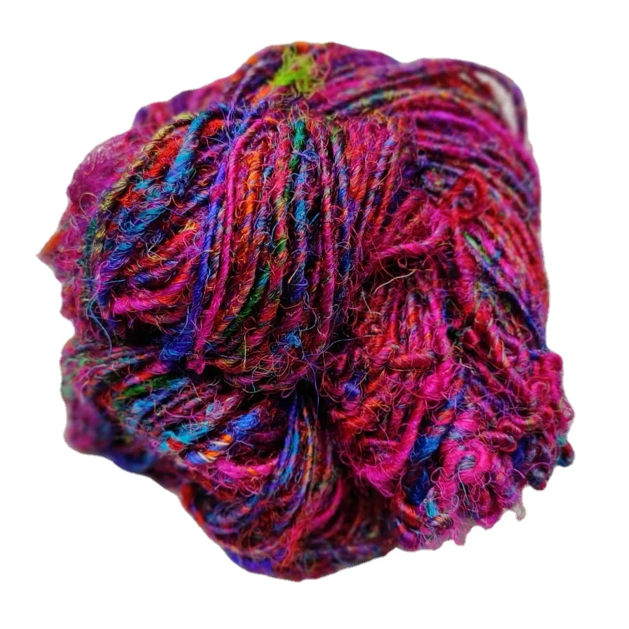 Recycled Sari silk yarn or Himalaya silk yarn handspun Mulberry silk waste Yarn for Weaving tufting knitting crochet art & craft