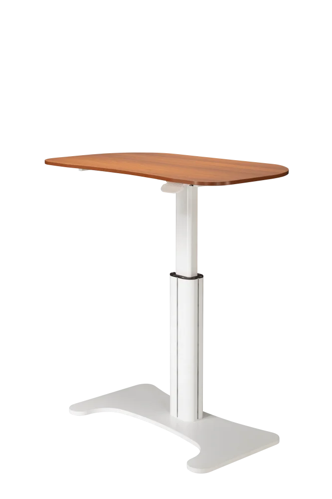 Wooden Pneumatic Sit Stand Desk Height Adjustable Desk Single Leg Table One Column with H Shape Base Computer Desk