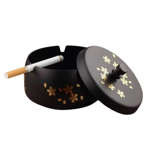 New Design Gold Finished Rounded Stainless Steel Ash Tray Car Custom Smokeless Easy to Clean Pocket Ashtray with Lid