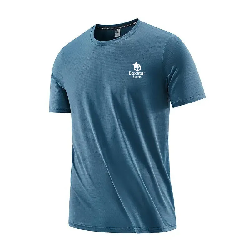 Summer Running Gym Men Nylon Spandex Shirt Tees Elastic Fit Sports Basketball Training Fitness T Shirts