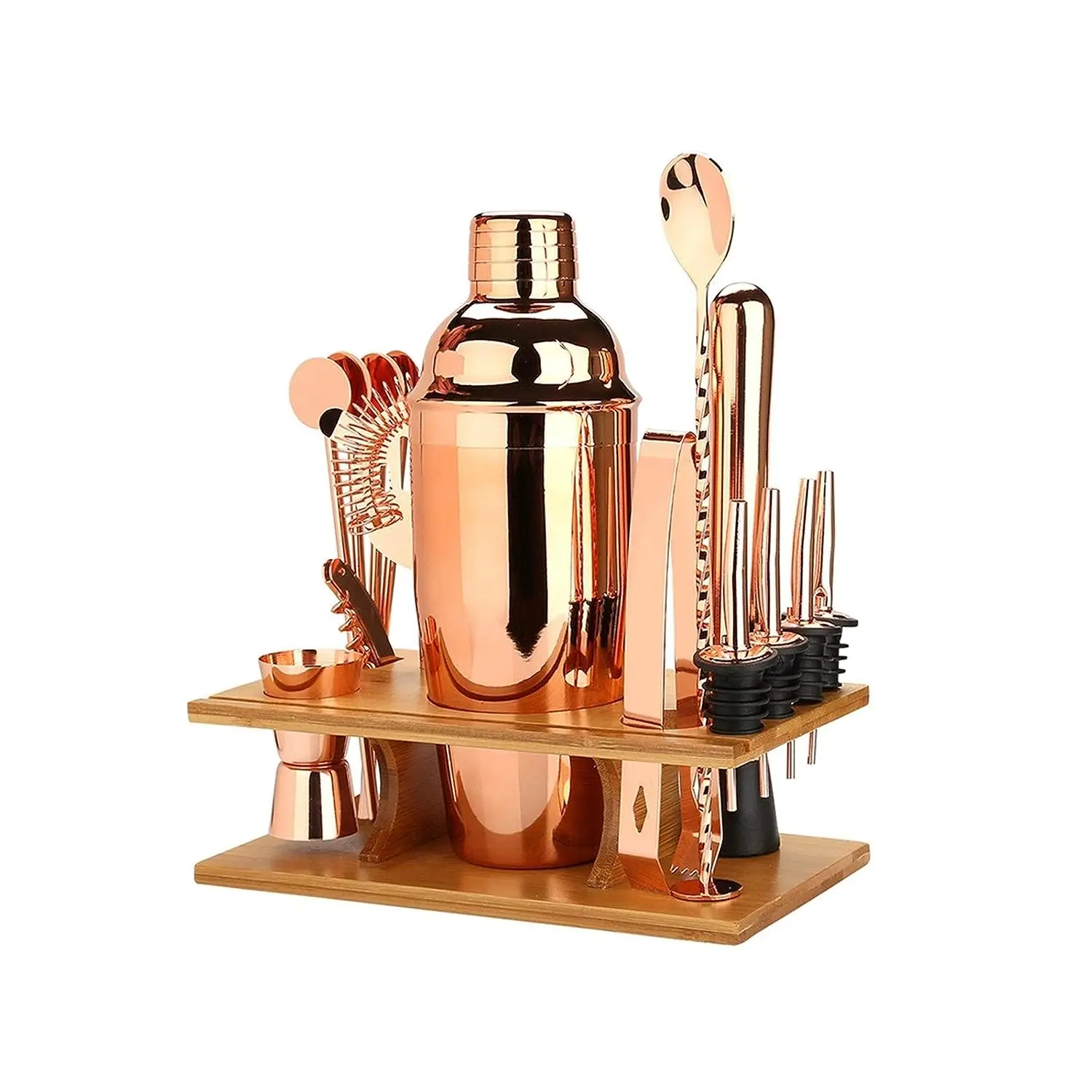 Copper Bar Set Perfect for Bartender Kit and Cocktail Mixing Includes Shaker Cork Opener Ice Tong and Strainer