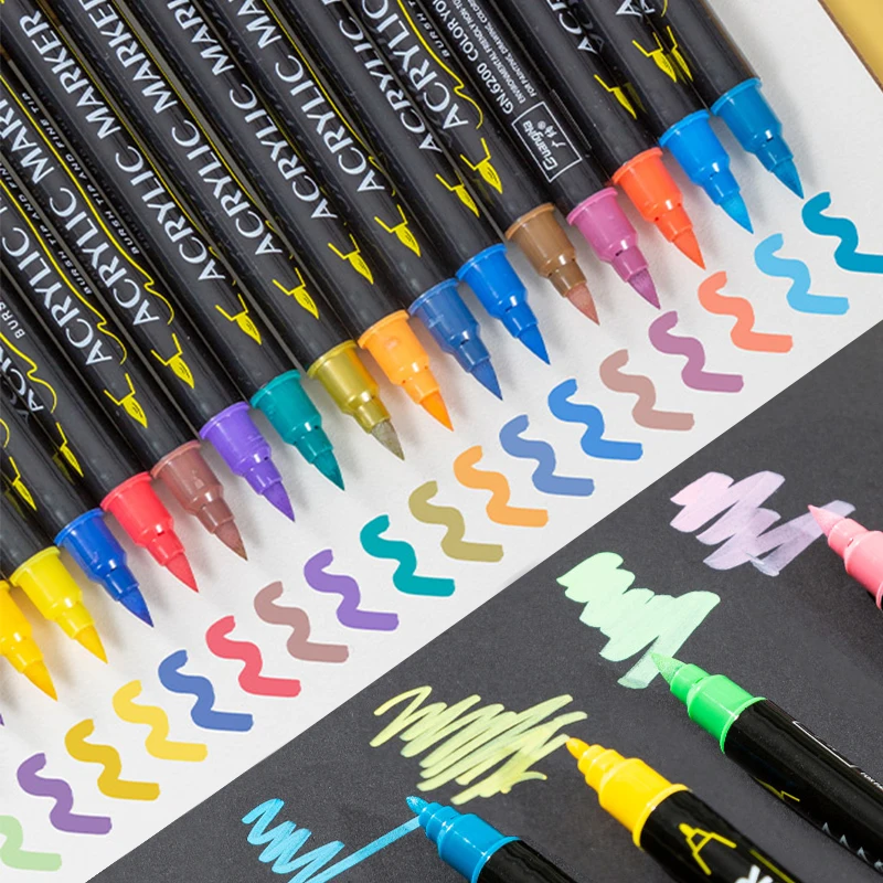 Guangna 6200 12/24/36 colors/set dual tip brush + fine tip Acrylic color marker pens art supplies art pastel markers  pen set