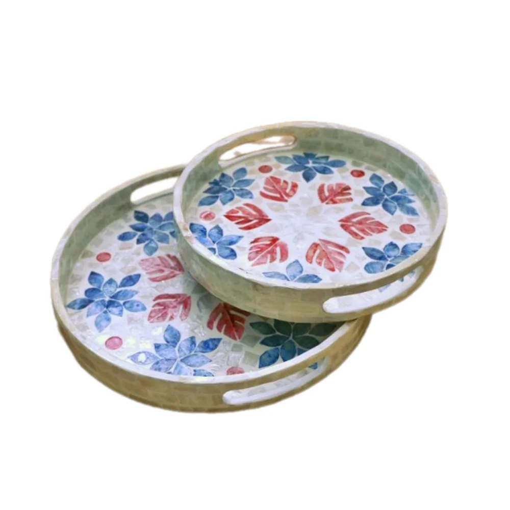 Serving round shape tray Mother of pearl Decorative tray Seashell wicker tray dishes plates for design wedding events decor