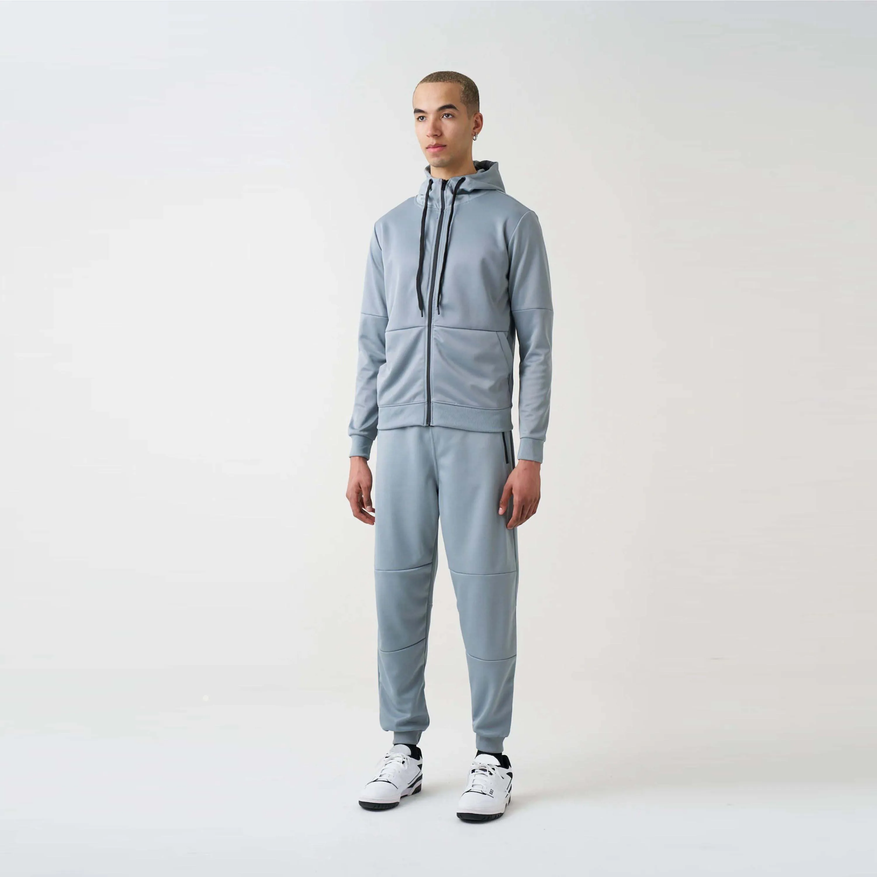 Men Gray Tech Fleece Jogger Set - High-Performance Tracksuit for Fitness Training, Casual Outfits, and Comfortable Travel Wear