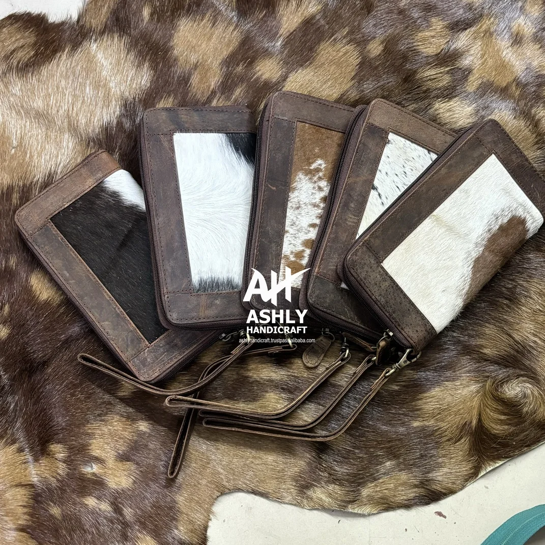 Cowhide clutch wallet for women card cases money purse latest india trending bags leather handle strap customized good quality