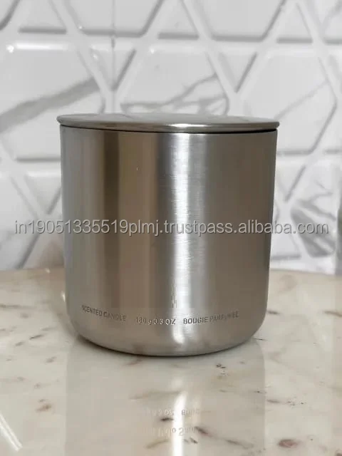 Available Round Candle Jar Stainless Steel Brushed With Nickel Candle Holders Or Candle jars With Lid For Christmas Decoration