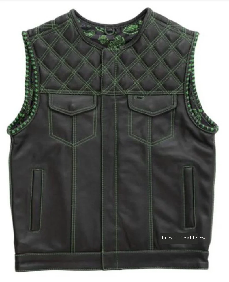 Wholesale Custom leather fashion vest Denim Style Biker Vests With Concealed Carry Gun Pocket Cruise Vintage