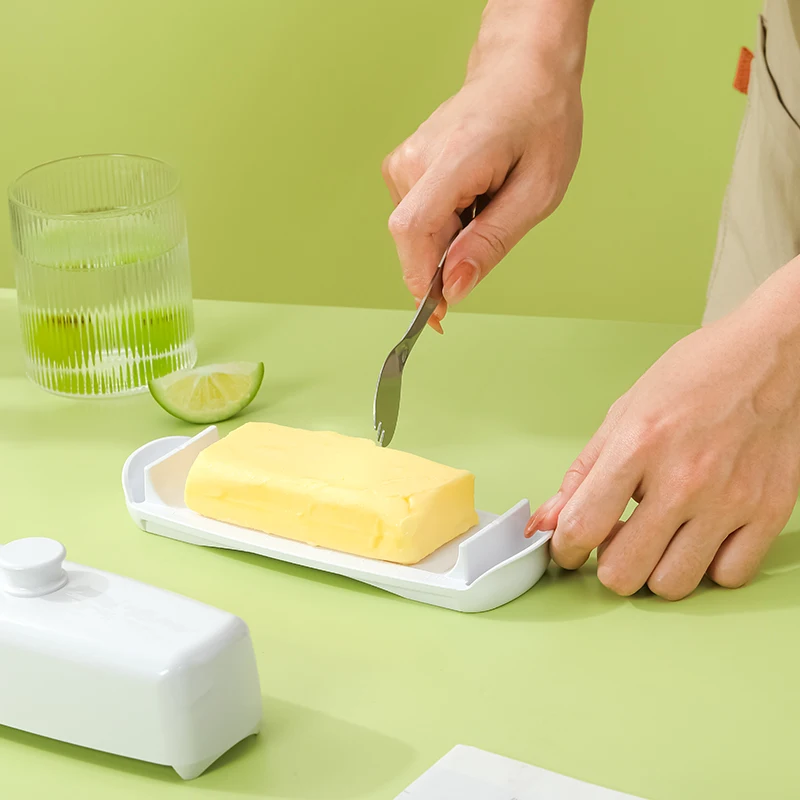 Plastic Rectangular Butter Storage Box Container Set With Lid And Stainless Steel Butter For Kitchenware