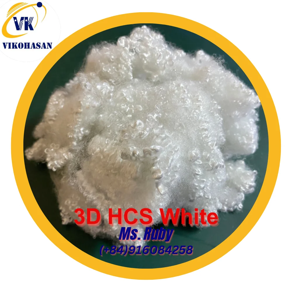 VIKOHASAN Direct Sale Fibre 3D HCS White Hollow Conjugated Siliconized A Grade Vietnam Manufacturer GRS Fibers for fill pillows