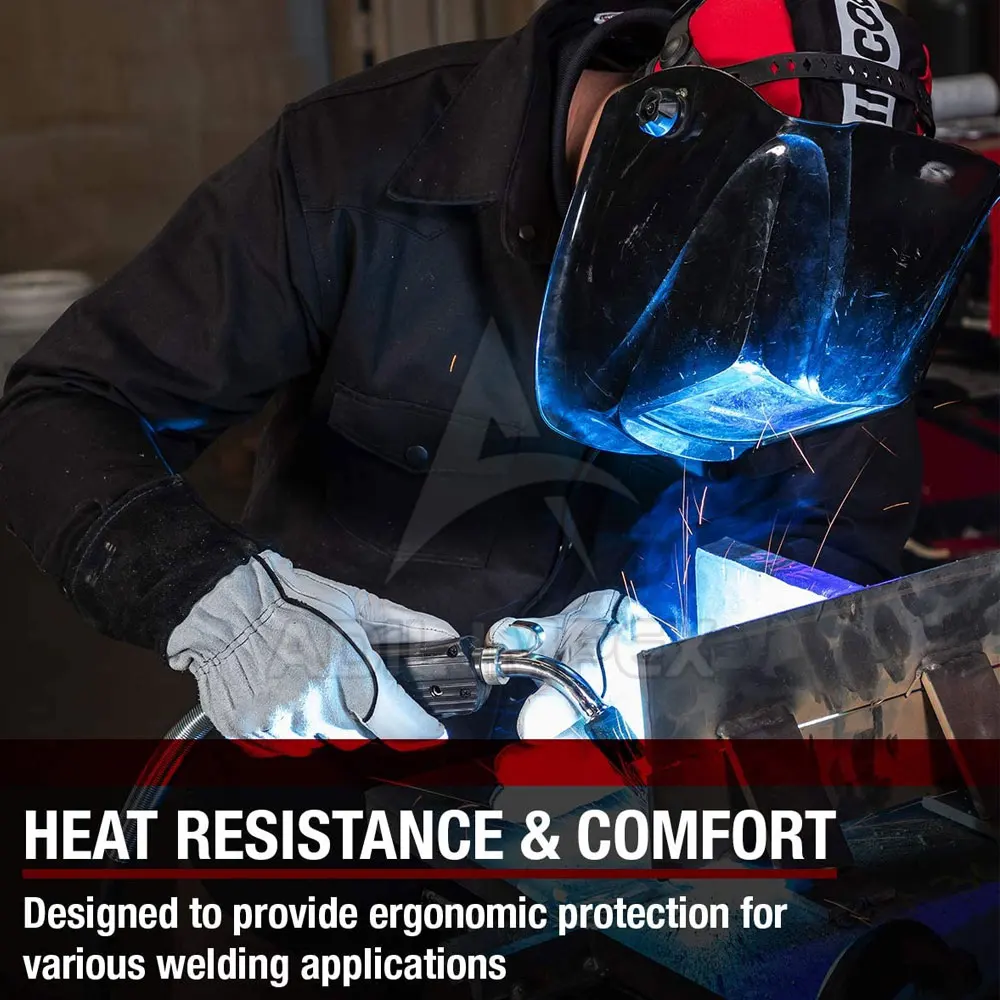 Custom Logo Printed Men Leather Welding Gloves Workwear Cow Split Leather Heat Protection Welding Gloves