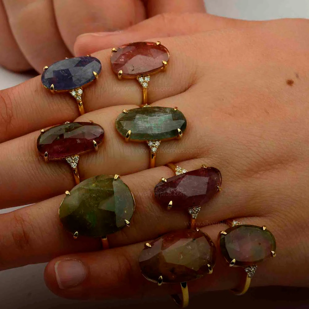 Natural watermelon tourmlaine14K Gold Green Tourmlaine Diamond Ring Handmade Gold Jewelry From Indian Manufacture